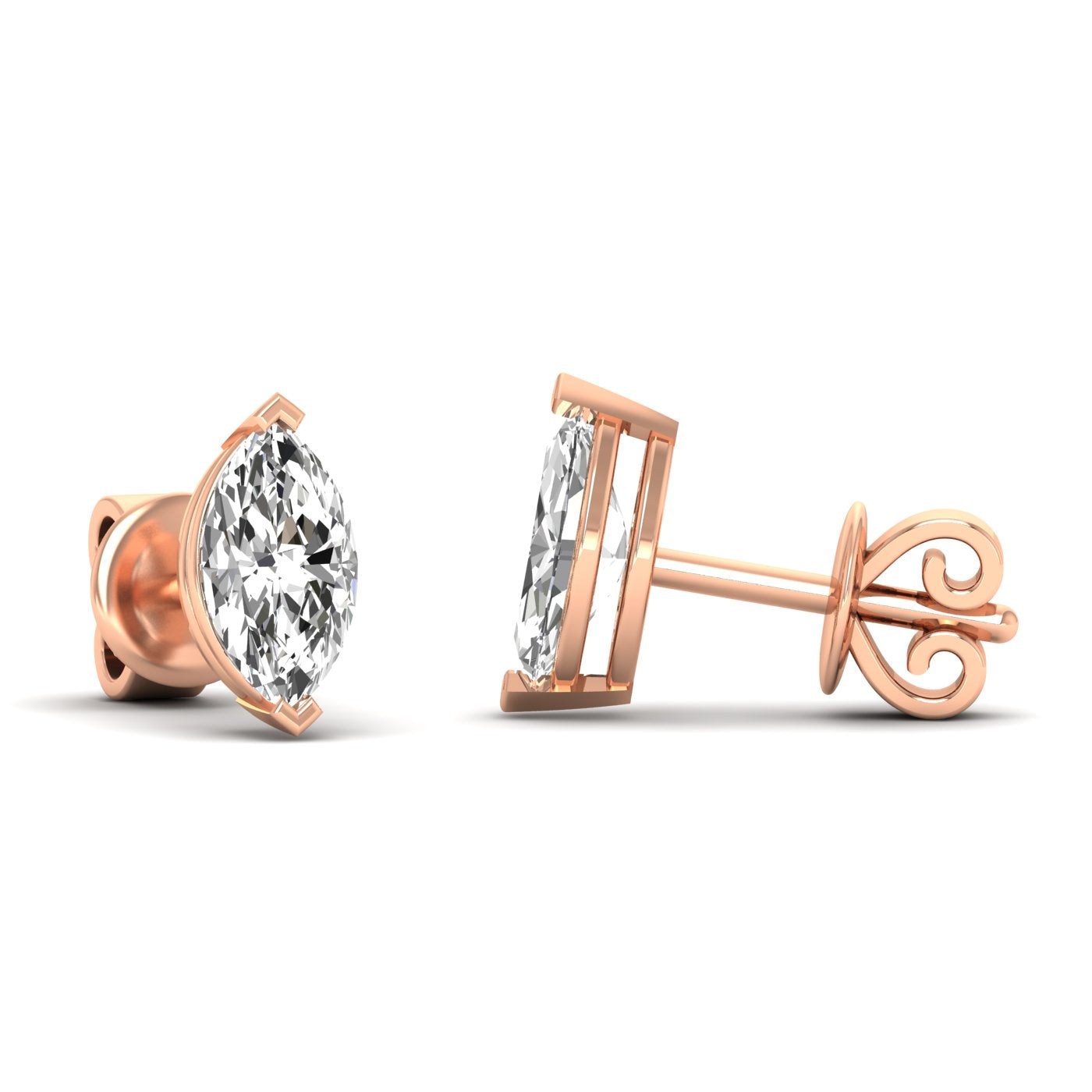 Stunning dazzling oval cut diamond stud earrings with brilliant diamonds set in a sleek, timeless design for added elegance | Rose Gold | Side View