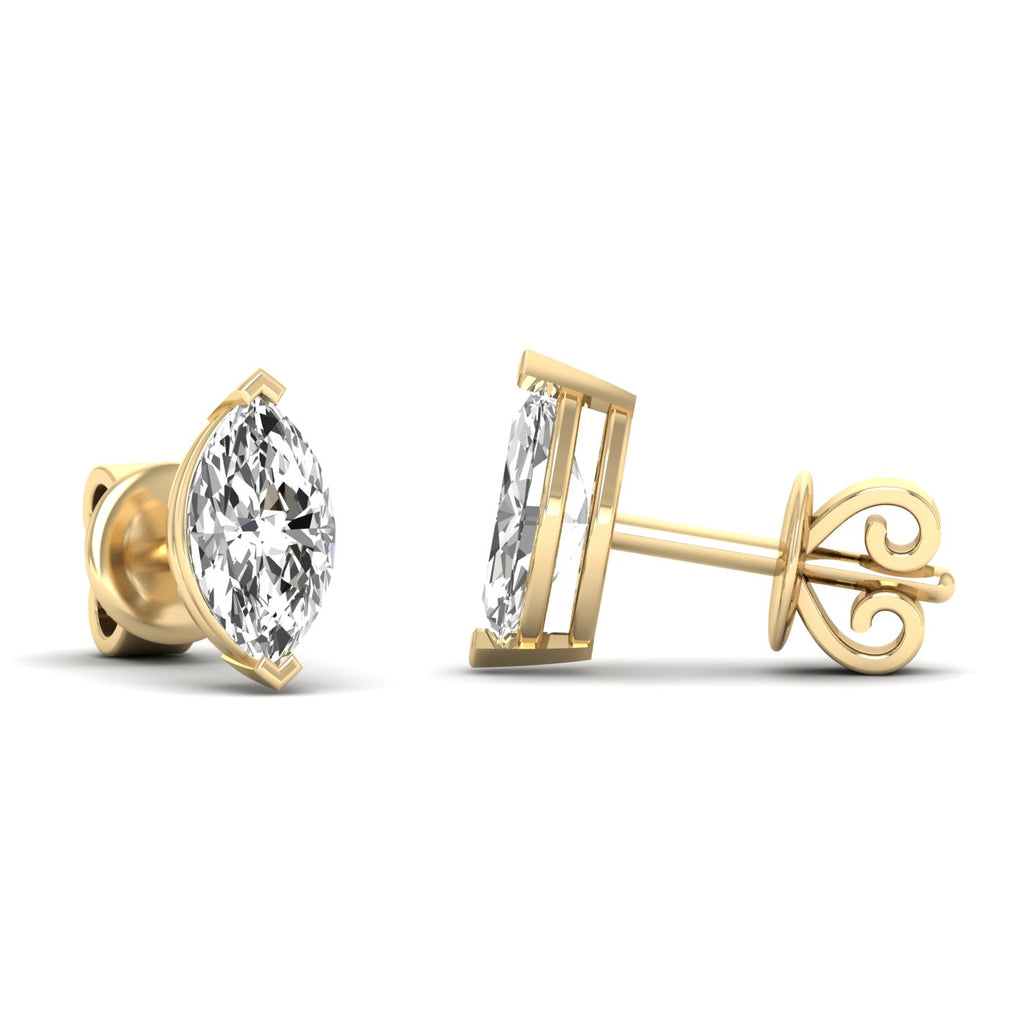 Stunning dazzling oval cut diamond stud earrings with brilliant diamonds set in a sleek, timeless design for added elegance | Yellow Gold | Side View