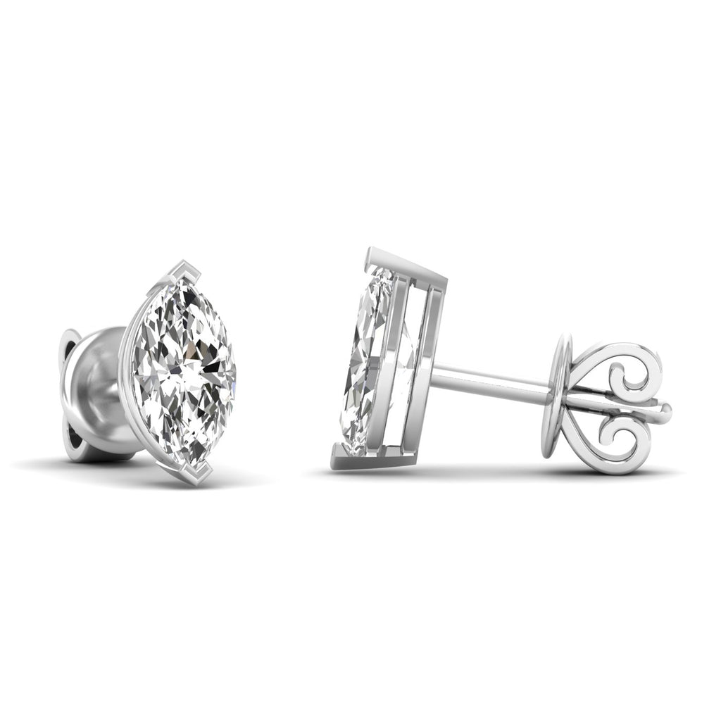 Stunning dazzling oval cut diamond stud earrings with brilliant diamonds set in a sleek, timeless design for added elegance | White Gold | Side View