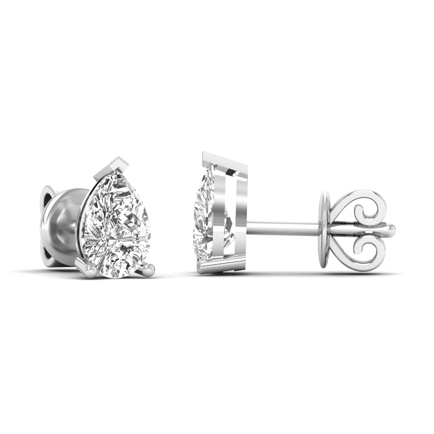 Elegant pear diamond stud earrings featuring stunning pear-shaped diamonds set in a sleek, sophisticated design for a timeless look | White Gold | Side View