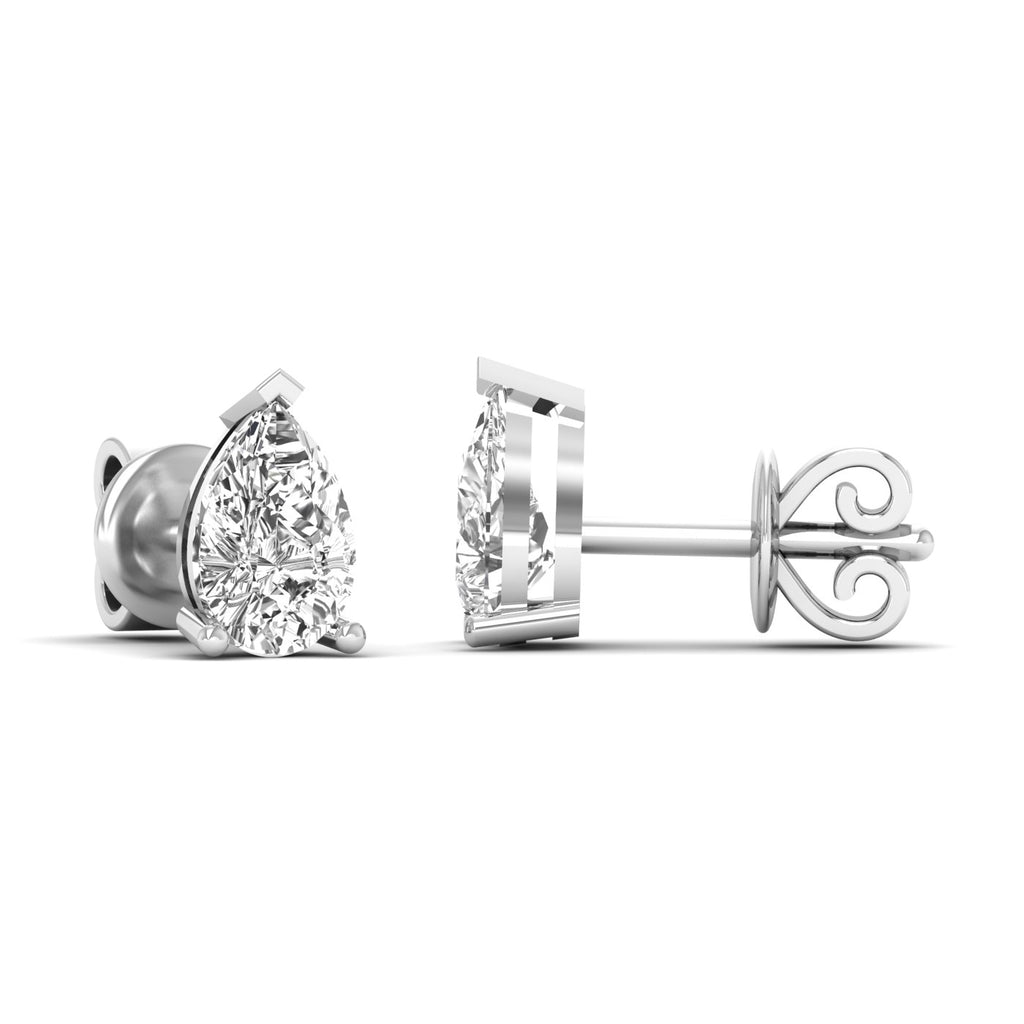 Elegant pear diamond stud earrings featuring stunning pear-shaped diamonds set in a sleek, sophisticated design for a timeless look | White Gold | Side View