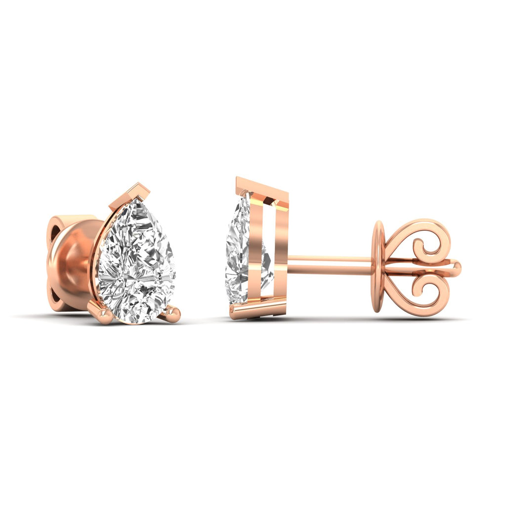 Elegant pear diamond stud earrings featuring stunning pear-shaped diamonds set in a sleek, sophisticated design for a timeless look | Rose Gold | Side View