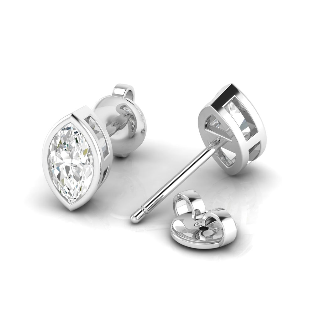 Bezel-set marquise diamond stud earrings featuring elegant marquise-cut diamonds in a secure and modern bezel setting for a sophisticated look | White Gold | Back View