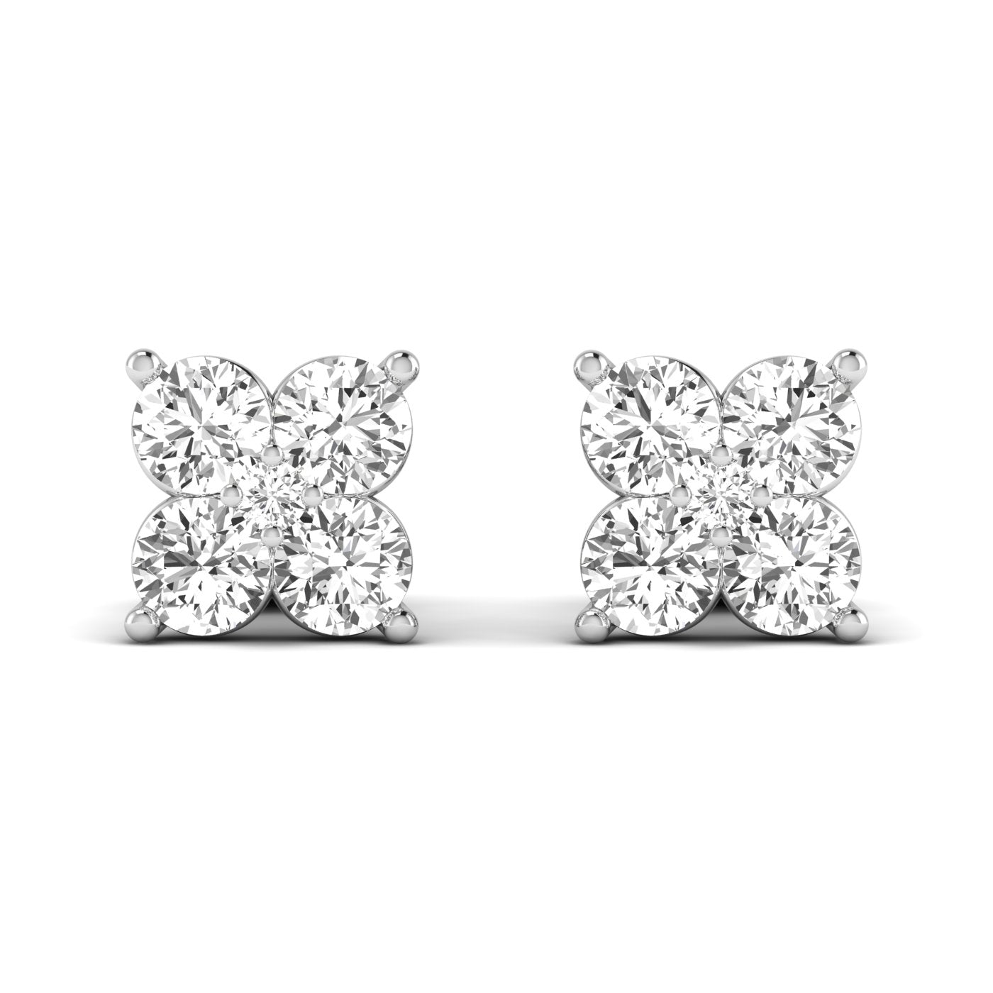 Elegant Quatro diamond cluster stud earrings featuring a unique design with four sparkling diamonds in a luxurious setting | White Gold | Front View