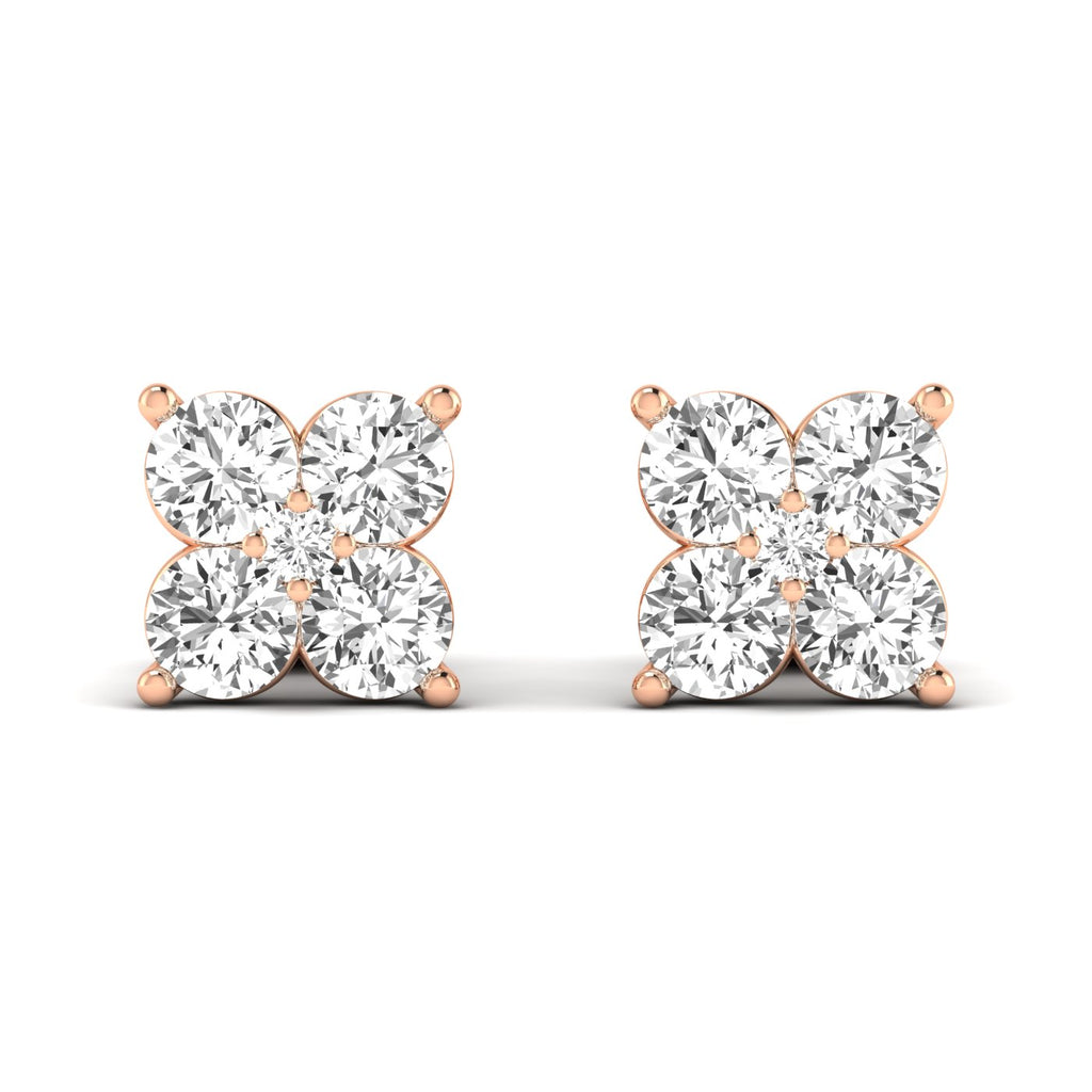 Elegant Quatro diamond cluster stud earrings featuring a unique design with four sparkling diamonds in a luxurious setting | Rose Gold | Front View