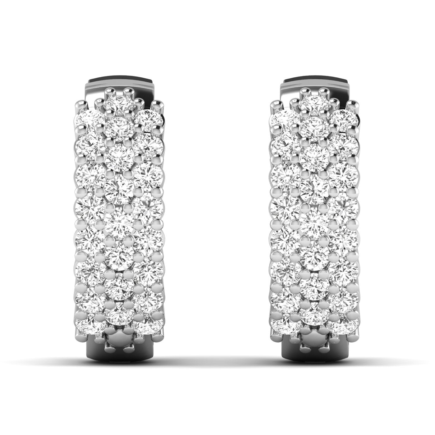 Stunning round cluster diamond hoop earrings with intricate diamond arrangement, set in fine metal, offering a bold, glamorous look perfect for special occasions | White Gold | Front View