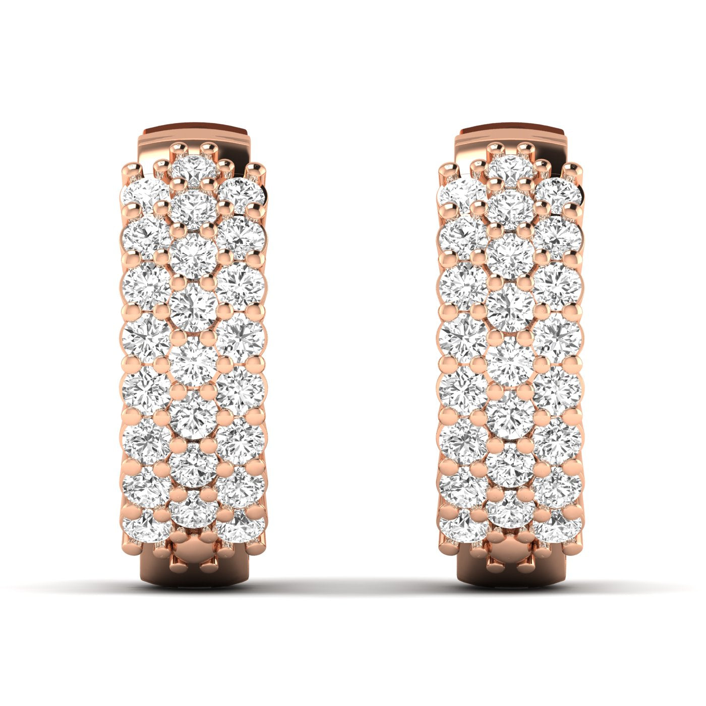 Stunning round cluster diamond hoop earrings with intricate diamond arrangement, set in fine metal, offering a bold, glamorous look perfect for special occasions | Rose Gold | Front View