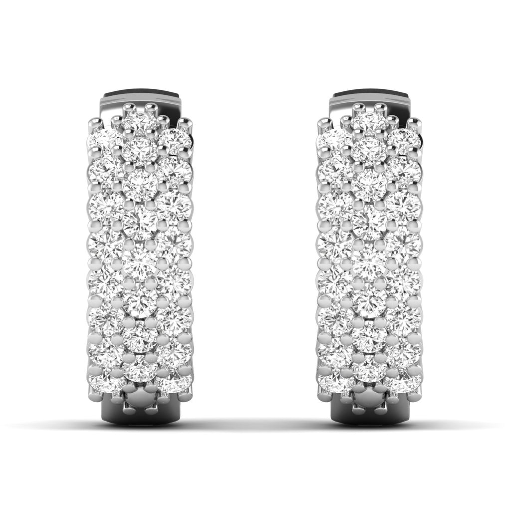 Stunning round cluster diamond hoop earrings with intricate diamond arrangement, set in fine metal, offering a bold, glamorous look perfect for special occasions | White Gold | Front View