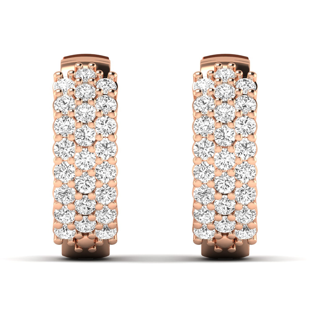 Stunning round cluster diamond hoop earrings with intricate diamond arrangement, set in fine metal, offering a bold, glamorous look perfect for special occasions | Rose Gold | Front View