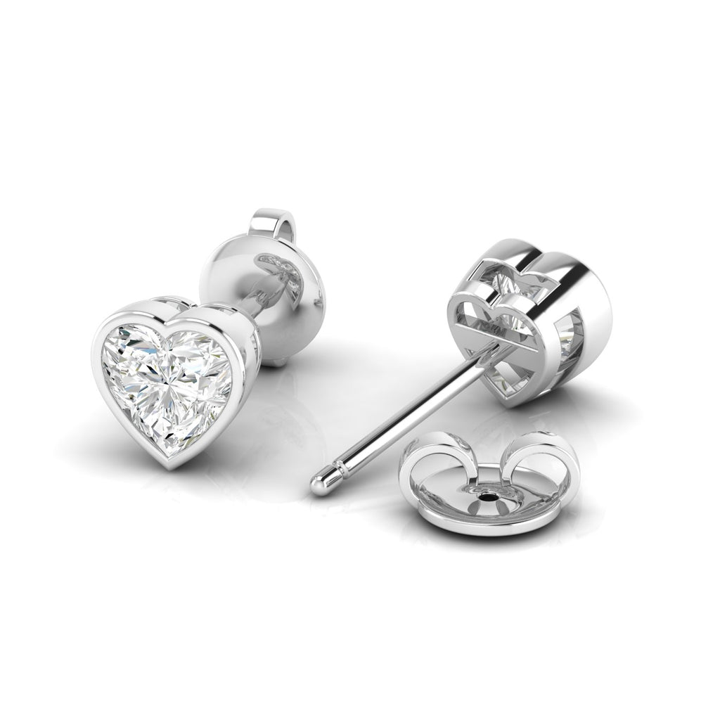 Bezel-set heart diamond stud earrings featuring sparkling heart-shaped diamonds in a secure, modern bezel setting for a romantic and elegant look | White Gold | Back View