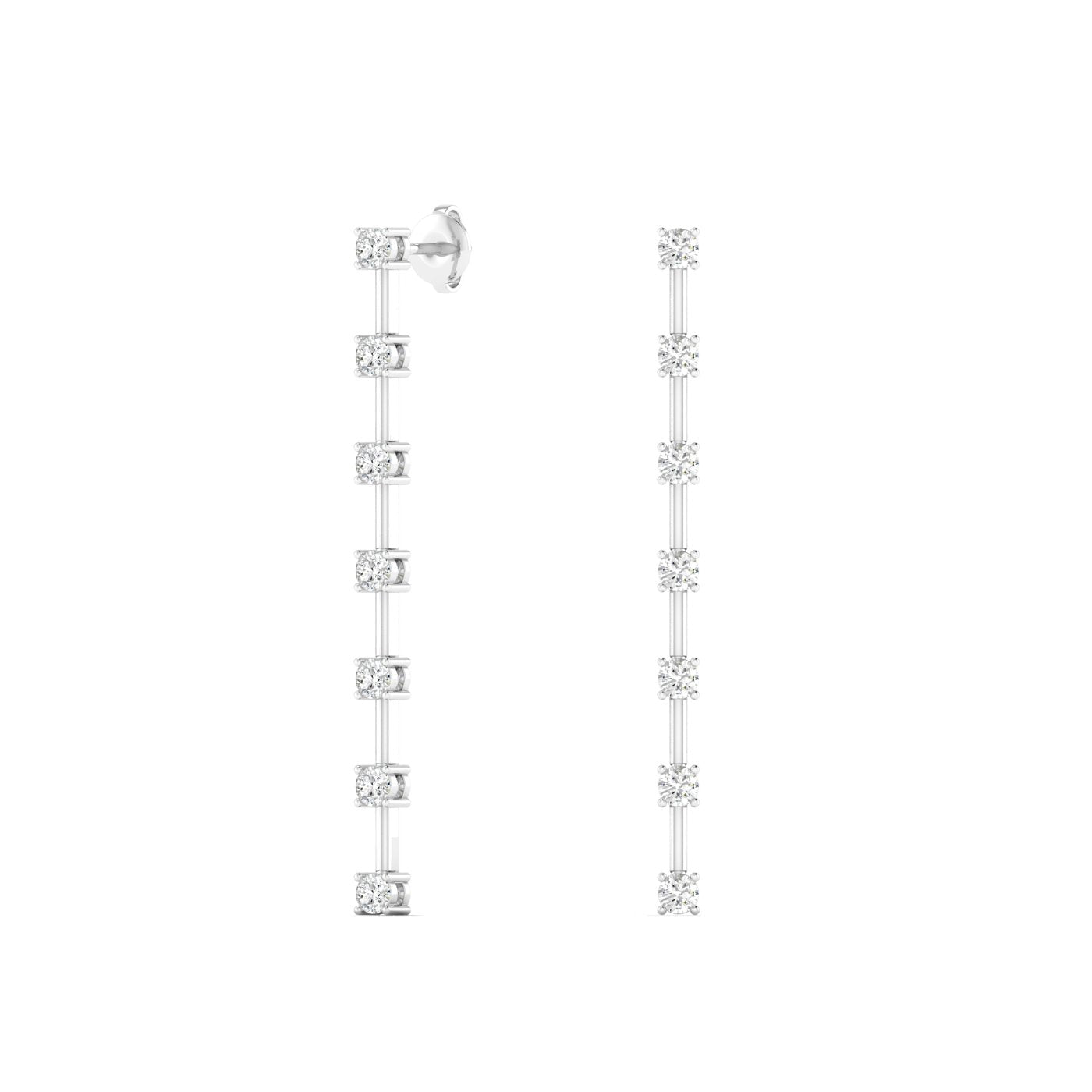 Elegant round diamond dangle earrings featuring brilliant round diamonds in a chic dangle design, perfect for adding sophistication and sparkle | White Gold | Side VIew