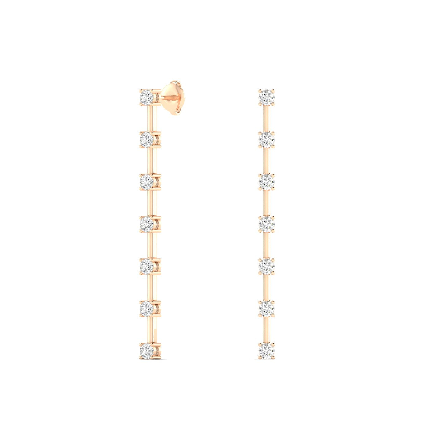 Elegant round diamond dangle earrings featuring brilliant round diamonds in a chic dangle design, perfect for adding sophistication and sparkle | Rose Gold | Side VIew