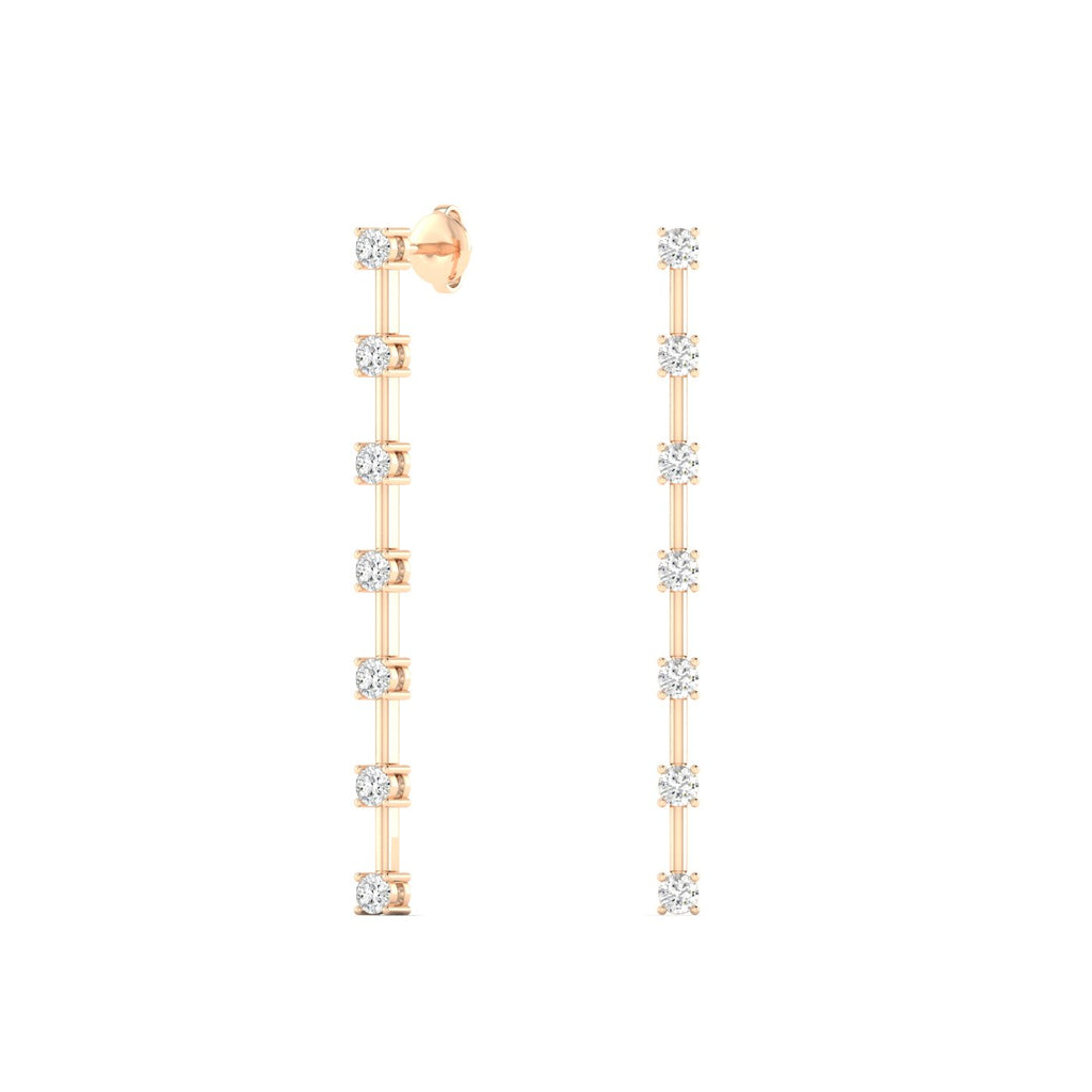 Elegant round diamond dangle earrings featuring brilliant round diamonds in a chic dangle design, perfect for adding sophistication and sparkle | Rose Gold | Side VIew