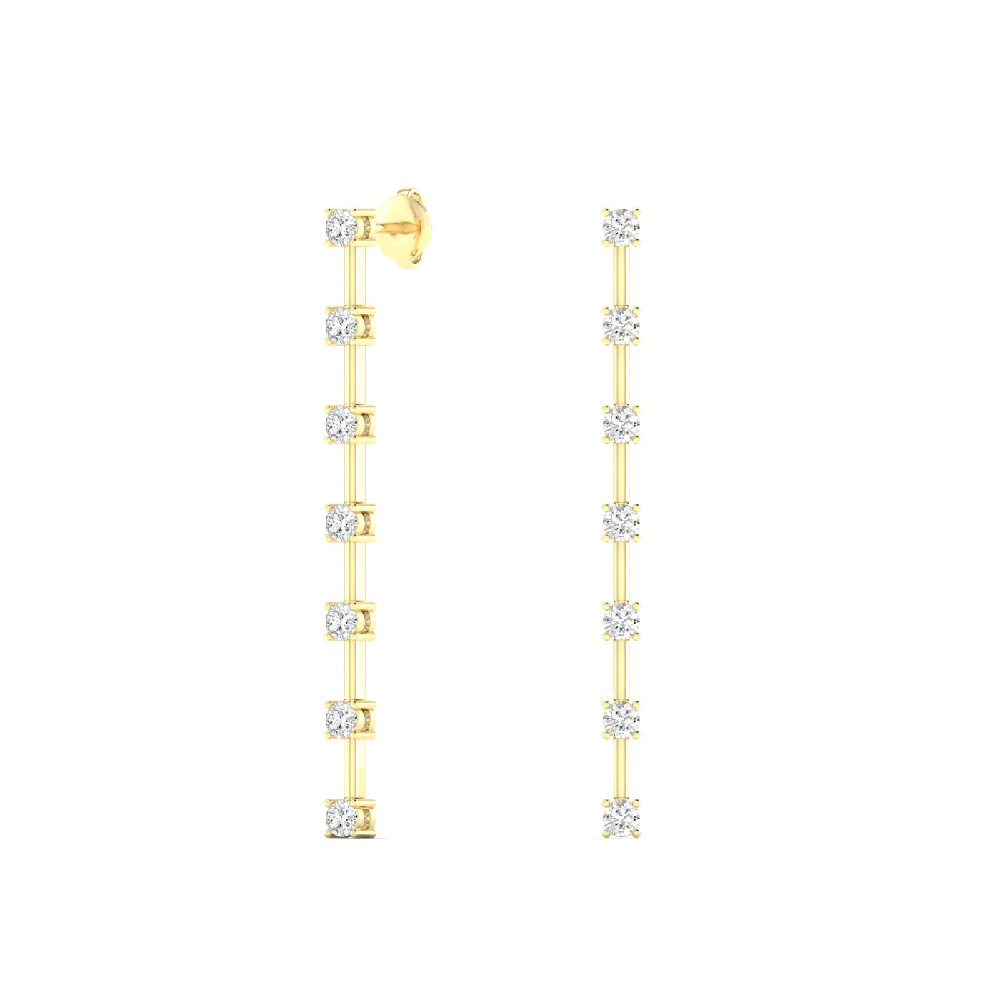 Elegant round diamond dangle earrings featuring brilliant round diamonds in a chic dangle design, perfect for adding sophistication and sparkle | Yellow Gold | Side VIew