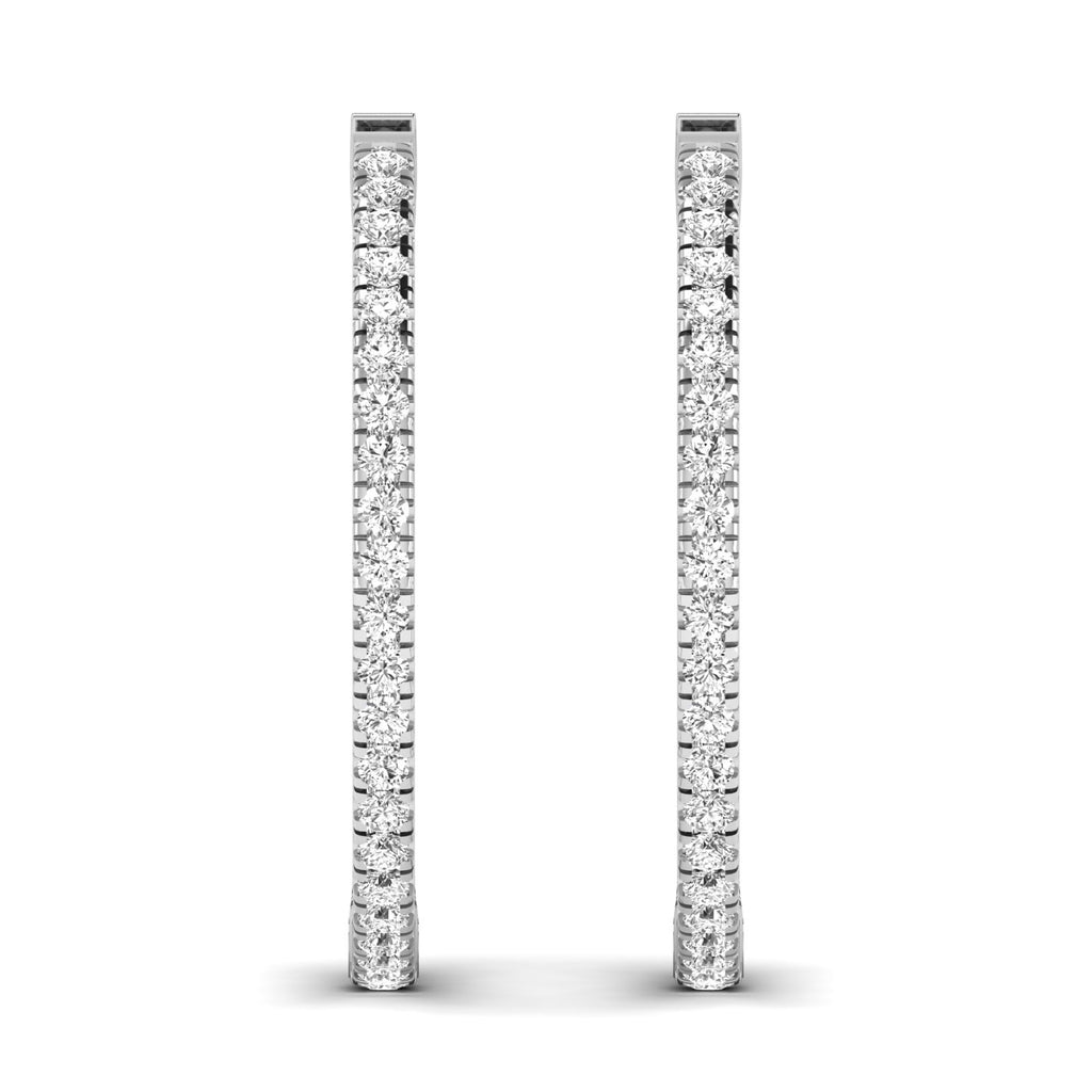 Beautiful stunning diamond hoop earrings featuring sparkling diamonds set in premium metal, offering a timeless and elegant accessory for any occasion | White Gold | Front View