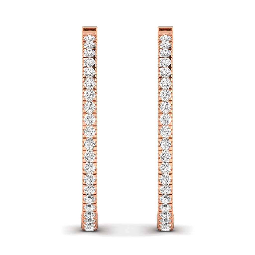 Beautiful stunning diamond hoop earrings featuring sparkling diamonds set in premium metal, offering a timeless and elegant accessory for any occasion | Rose Gold | Front View