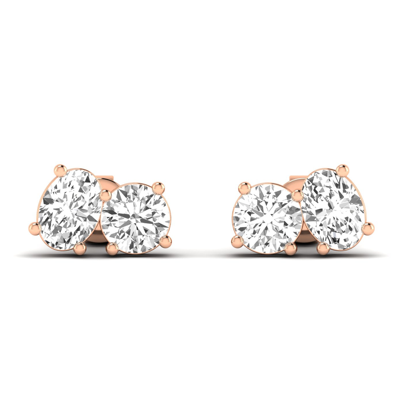 Timeless Round & Oval Diamond Toi et Moi Earrings featuring a classic and elegant design with sparkling diamonds | Rose Gold | Front View