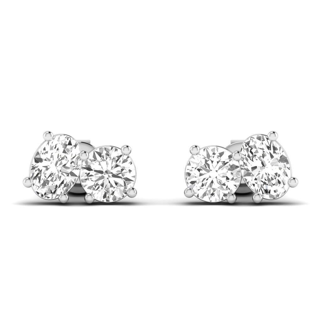 Timeless Round & Oval Diamond Toi et Moi Earrings featuring a classic and elegant design with sparkling diamonds | White Gold | Front View