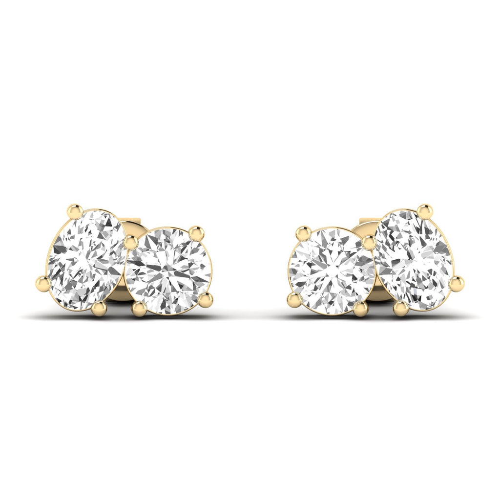 Timeless Round & Oval Diamond Toi et Moi Earrings featuring a classic and elegant design with sparkling diamonds | Yellow Gold | Front View