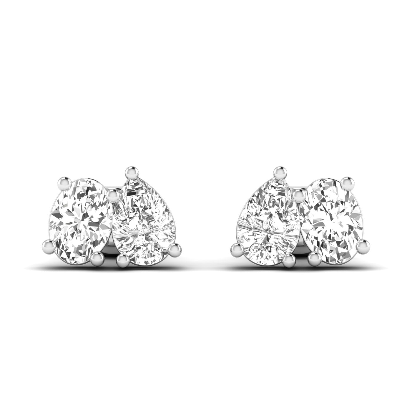 Classic Pear & Oval Diamond Toi et Moi Earrings with stunning diamonds, offering a perfect blend of elegance and timeless design | White Gold | Front View