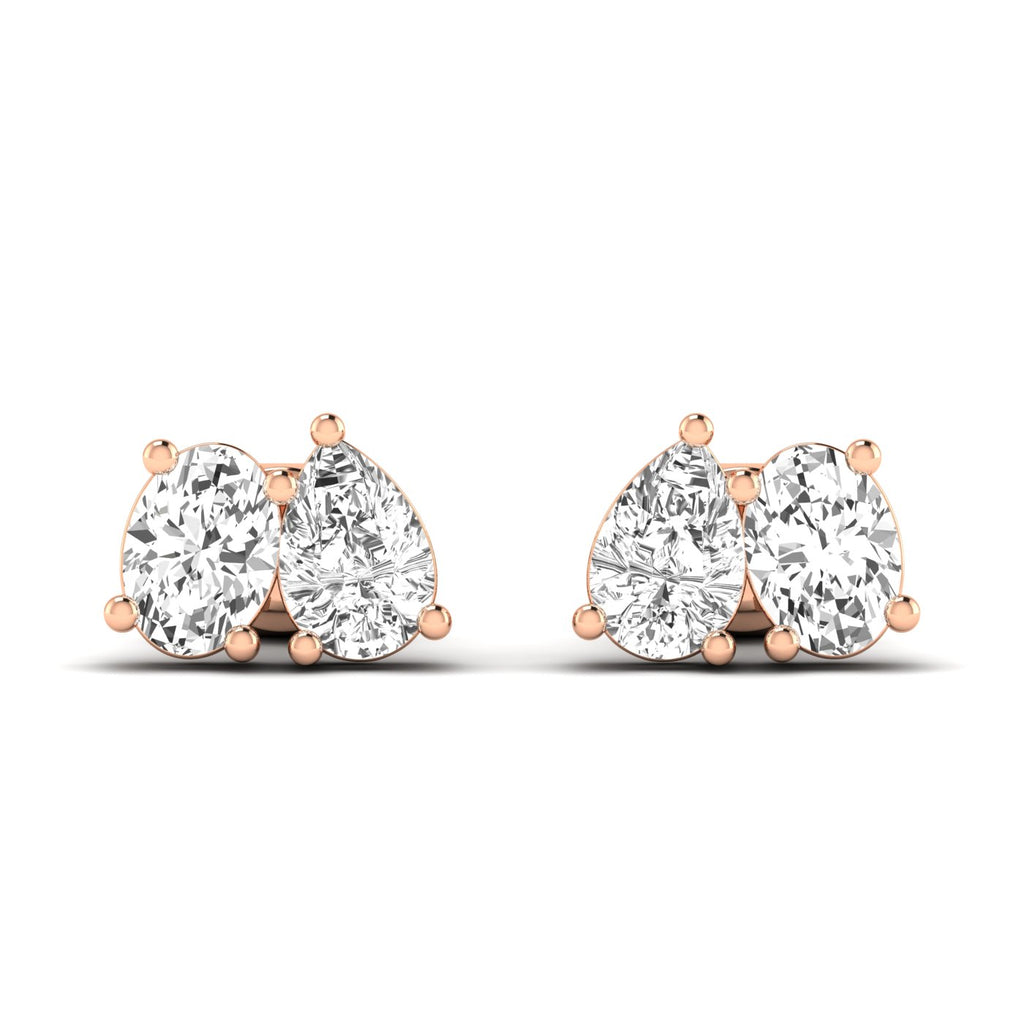 Classic Pear & Oval Diamond Toi et Moi Earrings with stunning diamonds, offering a perfect blend of elegance and timeless design | Rose Gold | Front View