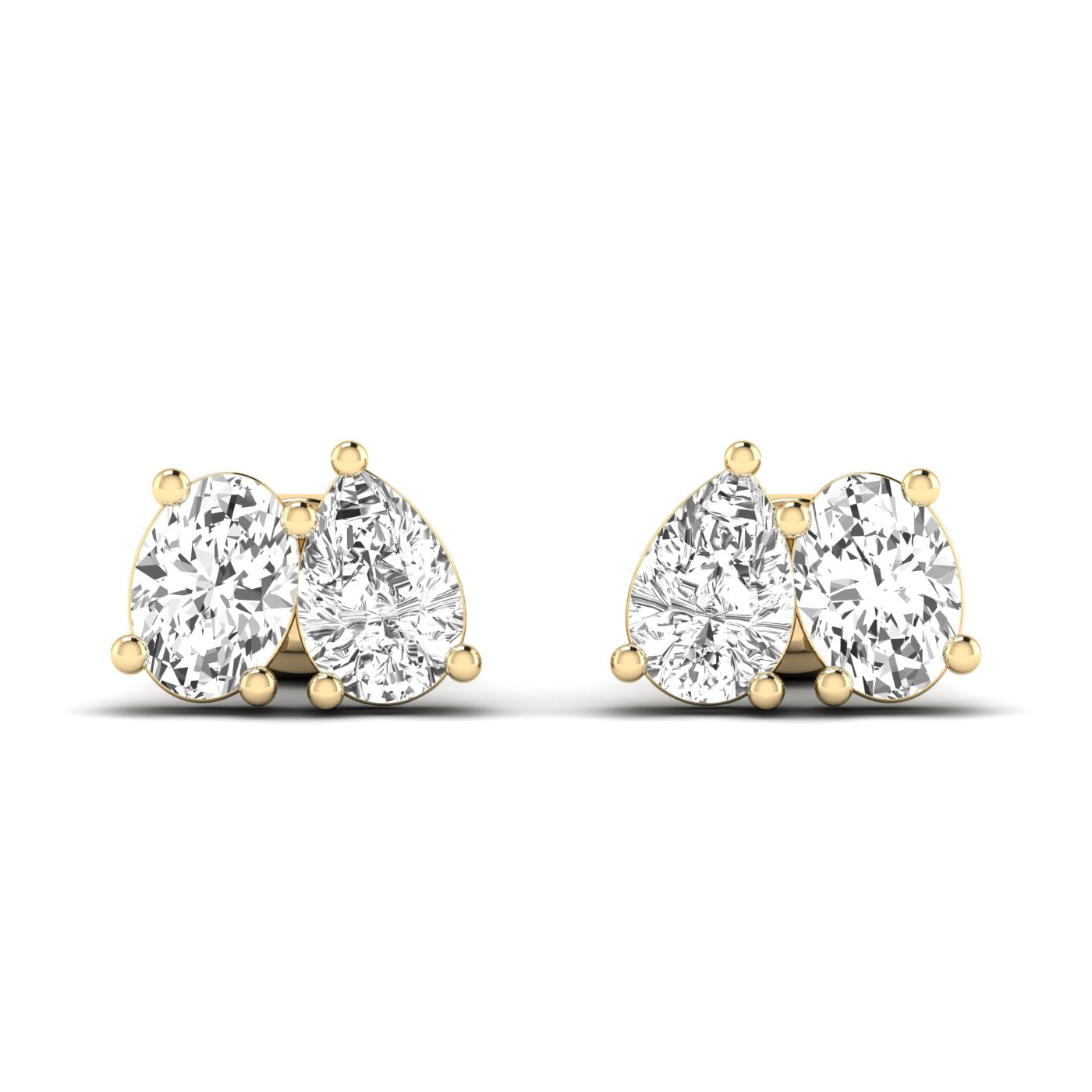 Classic Pear & Oval Diamond Toi et Moi Earrings with stunning diamonds, offering a perfect blend of elegance and timeless design | Yellow Gold | Front View