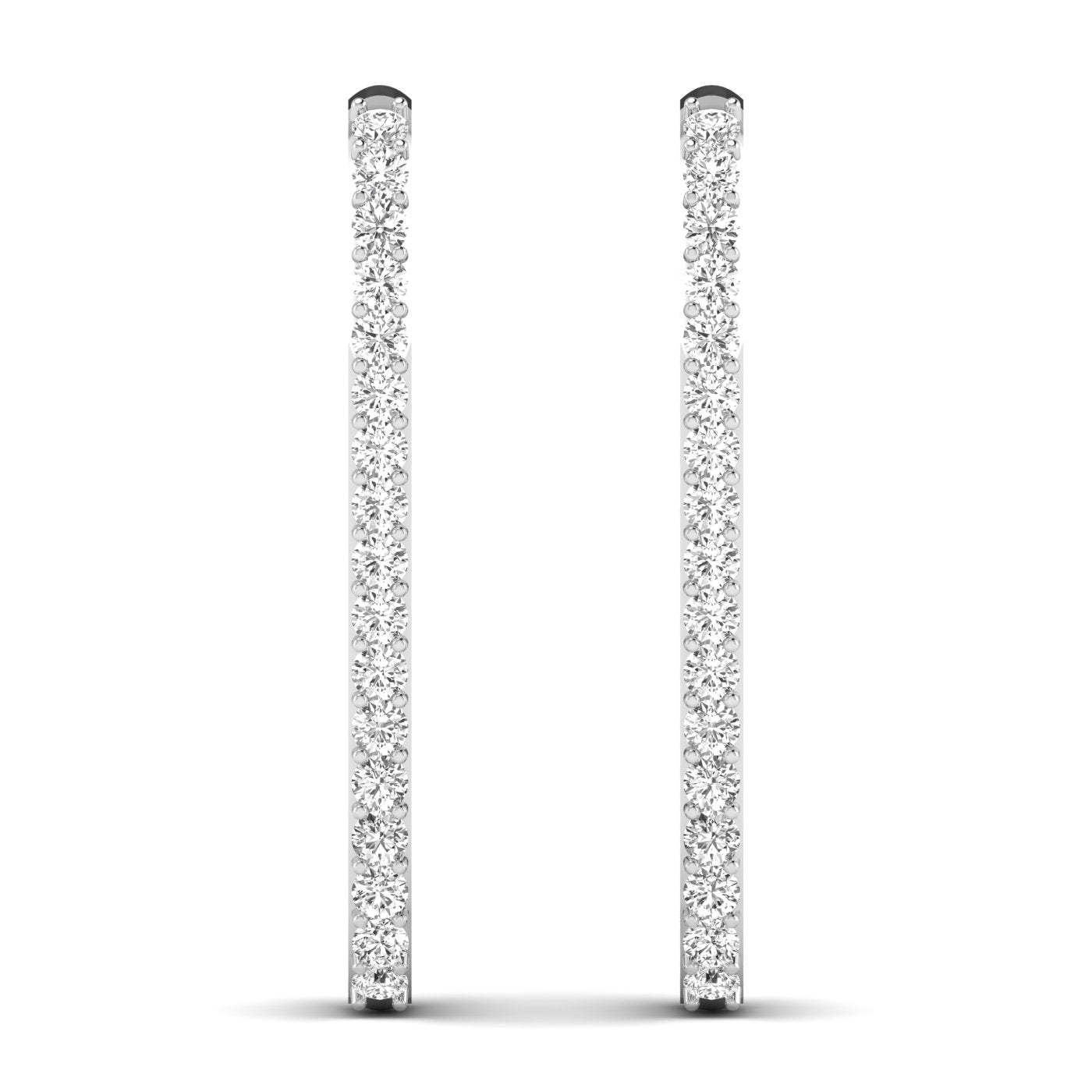 Elegant bold elongated diamond hoop earrings featuring sparkling diamonds set in high-quality metal, perfect for a chic and sophisticated look | White Gold | Front View