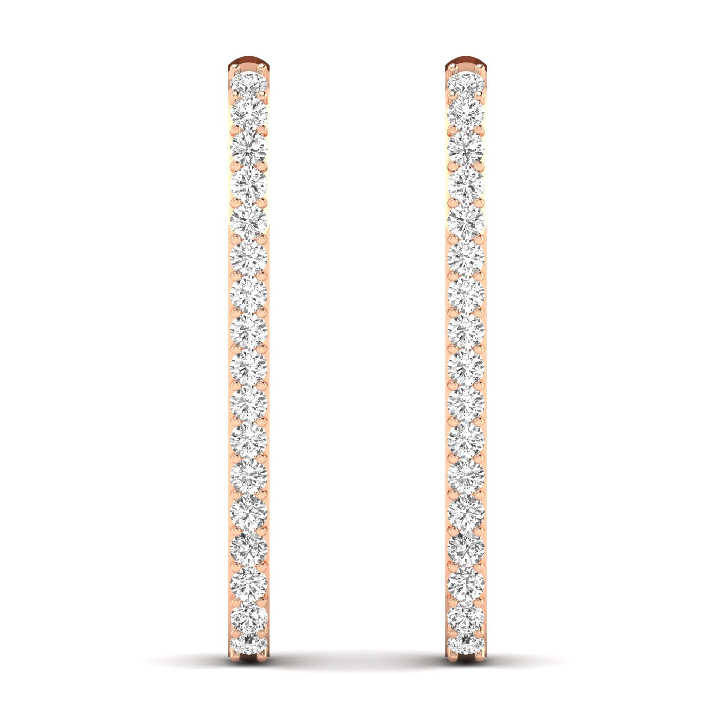 Elegant bold elongated diamond hoop earrings featuring sparkling diamonds set in high-quality metal, perfect for a chic and sophisticated look | Rose Gold | Front View