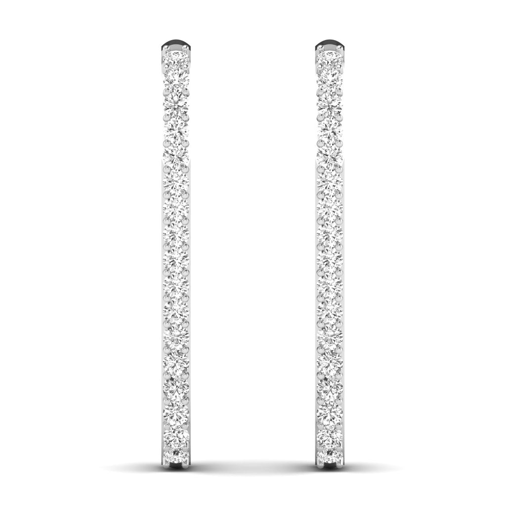 Elegant bold elongated diamond hoop earrings featuring sparkling diamonds set in high-quality metal, perfect for a chic and sophisticated look | White Gold | Front View