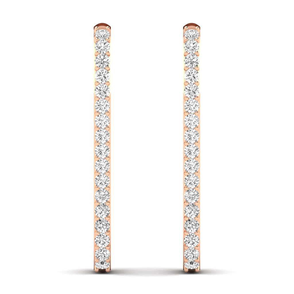 Elegant bold elongated diamond hoop earrings featuring sparkling diamonds set in high-quality metal, perfect for a chic and sophisticated look | Rose Gold | Front View