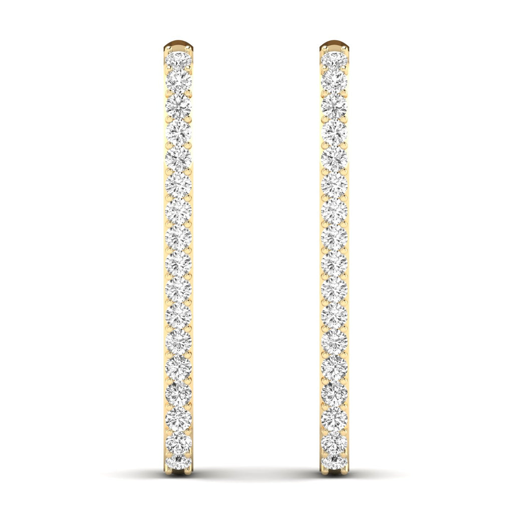 Elegant bold elongated diamond hoop earrings featuring sparkling diamonds set in high-quality metal, perfect for a chic and sophisticated look | Yellow Gold | Front View