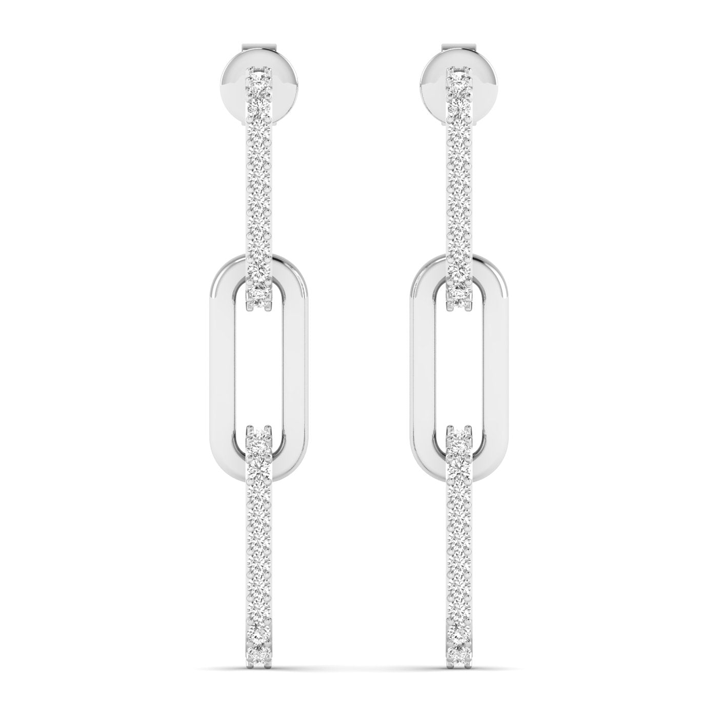 Sparkling diamond link dangle earrings featuring brilliant diamonds linked together in an elegant, modern design for a sophisticated and glamorous look | White Gold | Front View