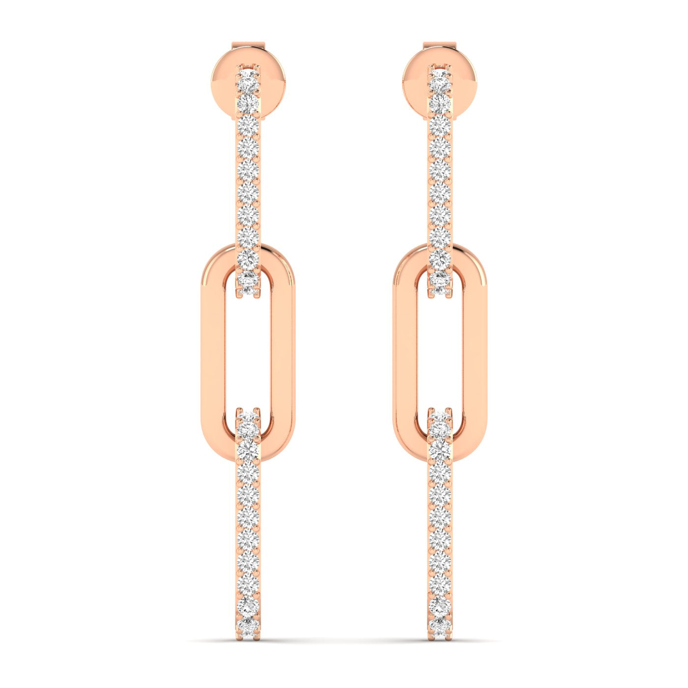 Sparkling diamond link dangle earrings featuring brilliant diamonds linked together in an elegant, modern design for a sophisticated and glamorous look | Rose Gold | Front View