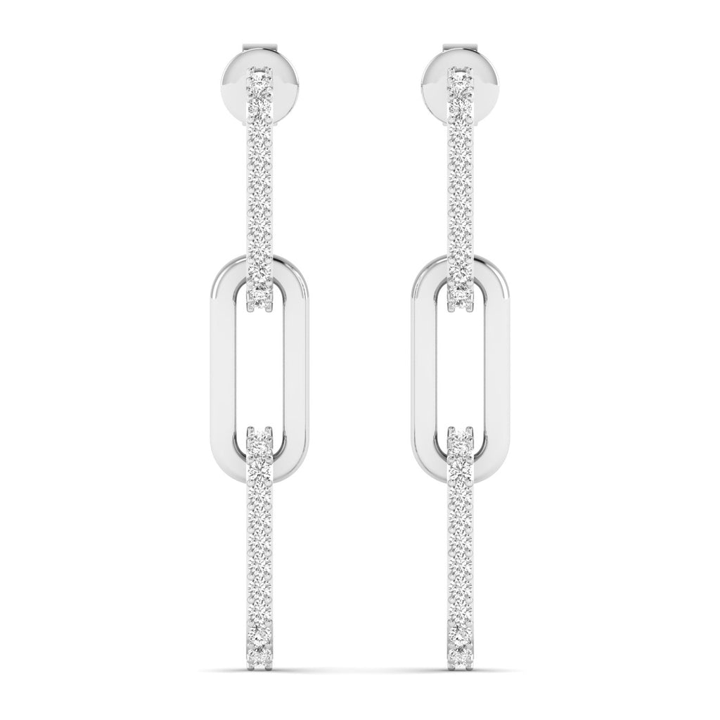 Sparkling diamond link dangle earrings featuring brilliant diamonds linked together in an elegant, modern design for a sophisticated and glamorous look | White Gold | Front View