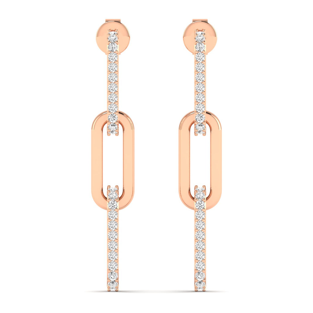 Sparkling diamond link dangle earrings featuring brilliant diamonds linked together in an elegant, modern design for a sophisticated and glamorous look | Rose Gold | Front View