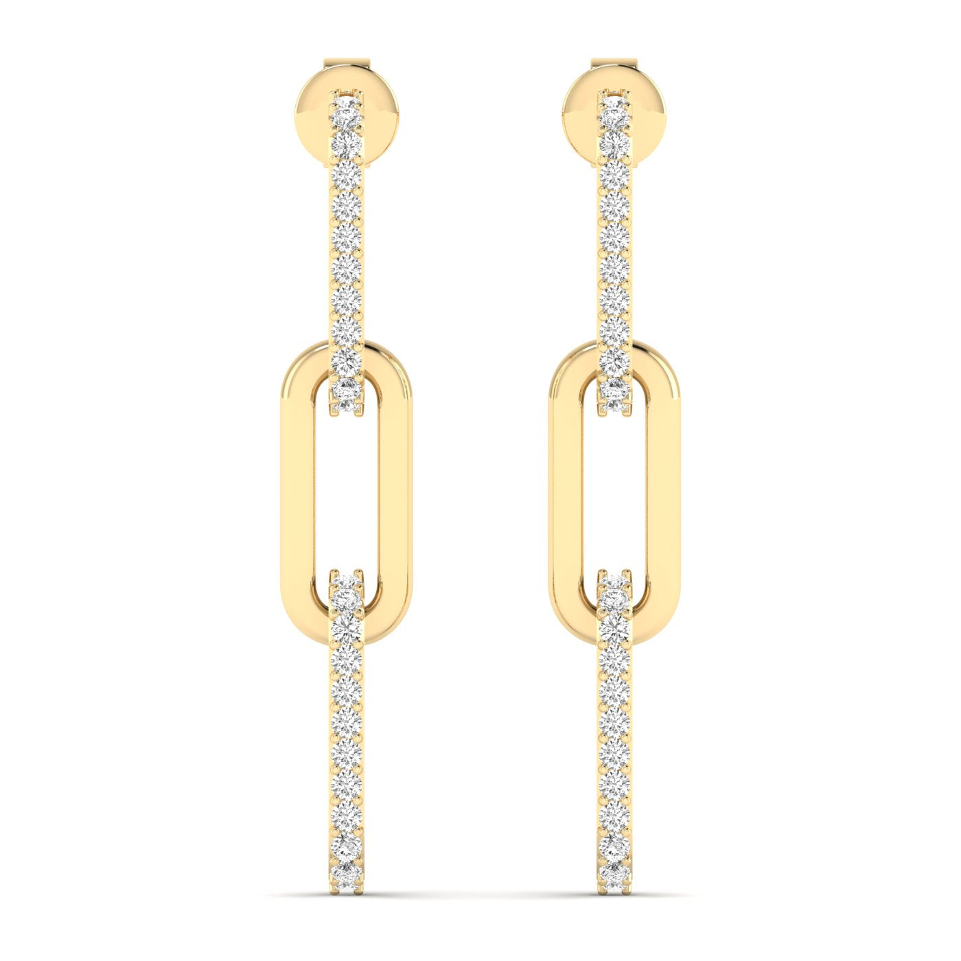 Sparkling diamond link dangle earrings featuring brilliant diamonds linked together in an elegant, modern design for a sophisticated and glamorous look | Yellow Gold | Front View