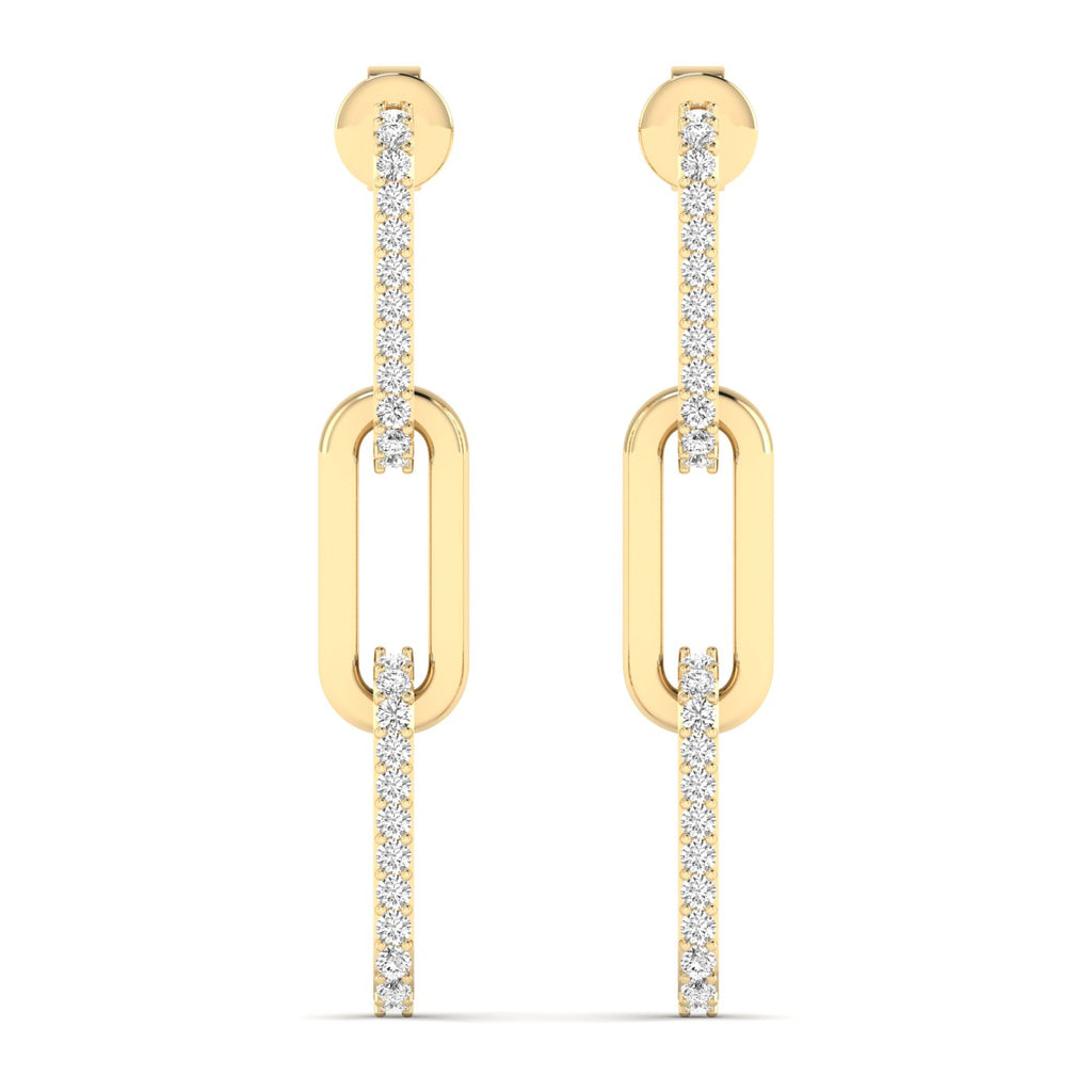 Sparkling diamond link dangle earrings featuring brilliant diamonds linked together in an elegant, modern design for a sophisticated and glamorous look | Yellow Gold | Front View