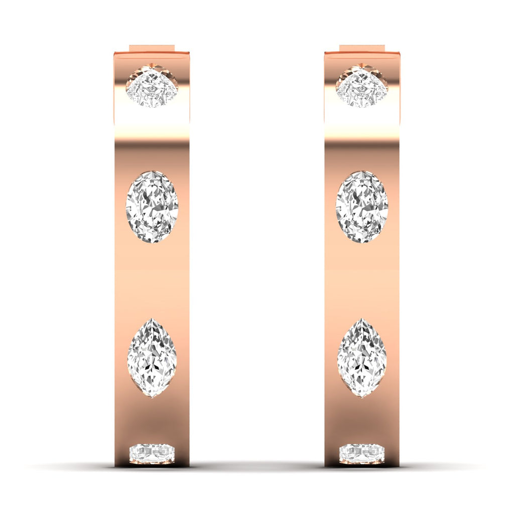 Elegant brilliant oval and pear diamond hoop earrings featuring a mix of oval and pear-shaped diamonds, set in fine metal for a luxurious and unique design | Rose Gold | Front View