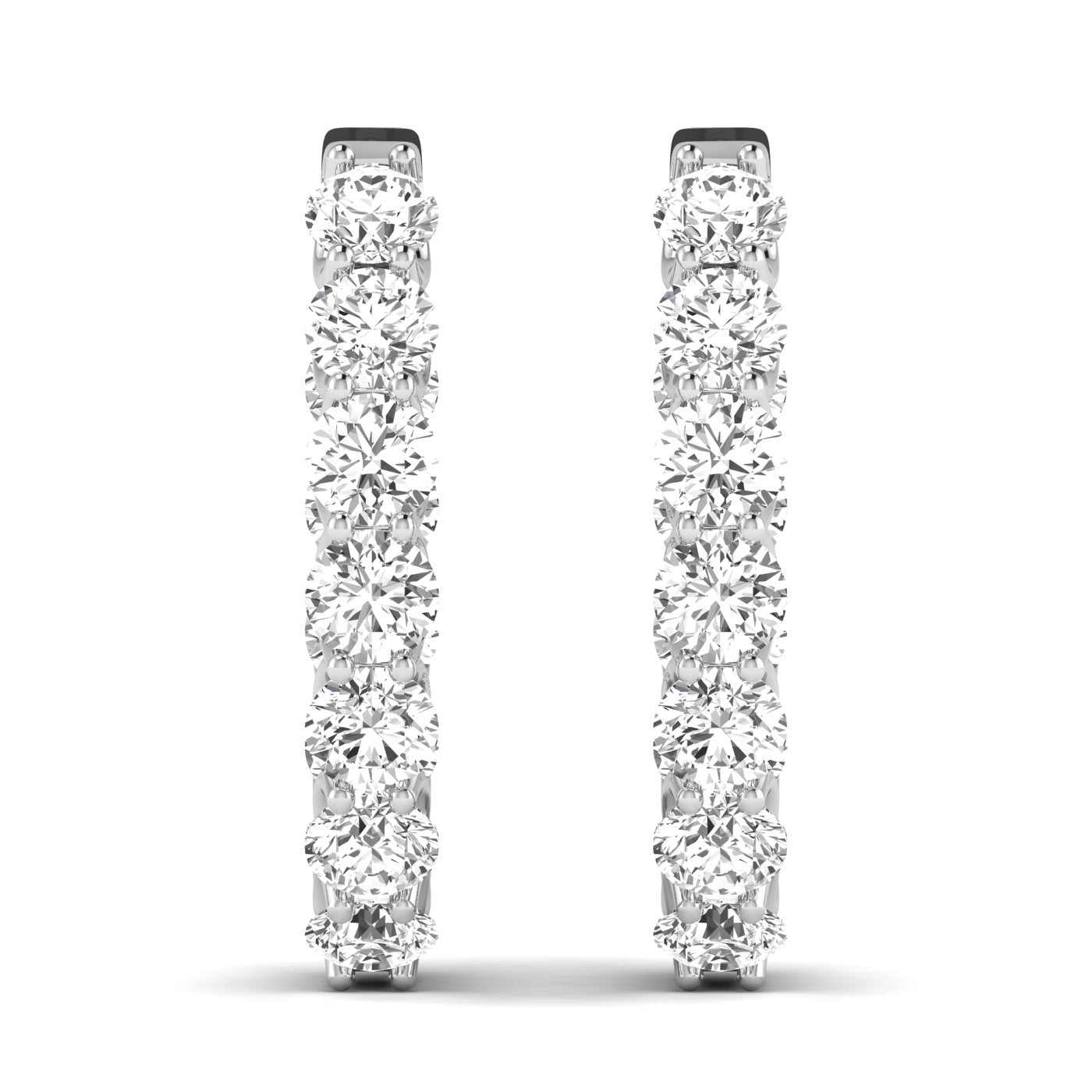 Mesmerizing diamond hoop earrings featuring sparkling diamonds set in high-quality metal, designed to create a captivating and elegant look for any occasion | White Gold | Front View