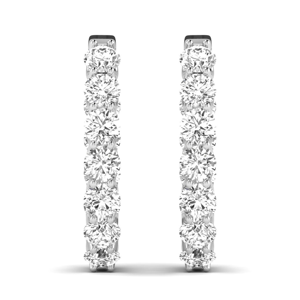 Mesmerizing diamond hoop earrings featuring sparkling diamonds set in high-quality metal, designed to create a captivating and elegant look for any occasion | White Gold | Front View