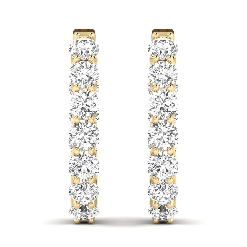 Mesmerizing diamond hoop earrings featuring sparkling diamonds set in high-quality metal, designed to create a captivating and elegant look for any occasion | Yellow Gold | Front View