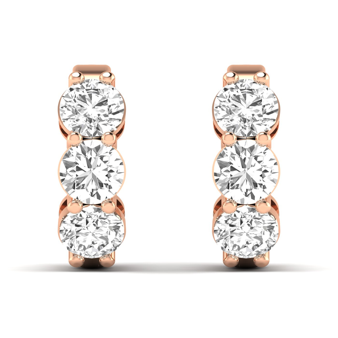 Elegant round diamond hoop earrings featuring brilliant round diamonds set in high-quality metal, offering a timeless and sparkling design for any occasion | Rose Gold | Front View