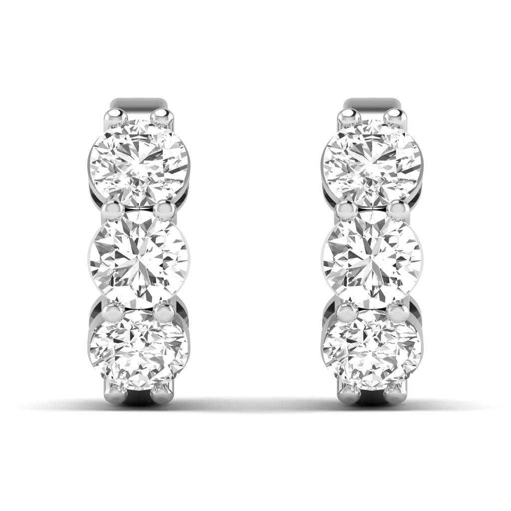 Elegant round diamond hoop earrings featuring brilliant round diamonds set in high-quality metal, offering a timeless and sparkling design for any occasion | White Gold | Front View