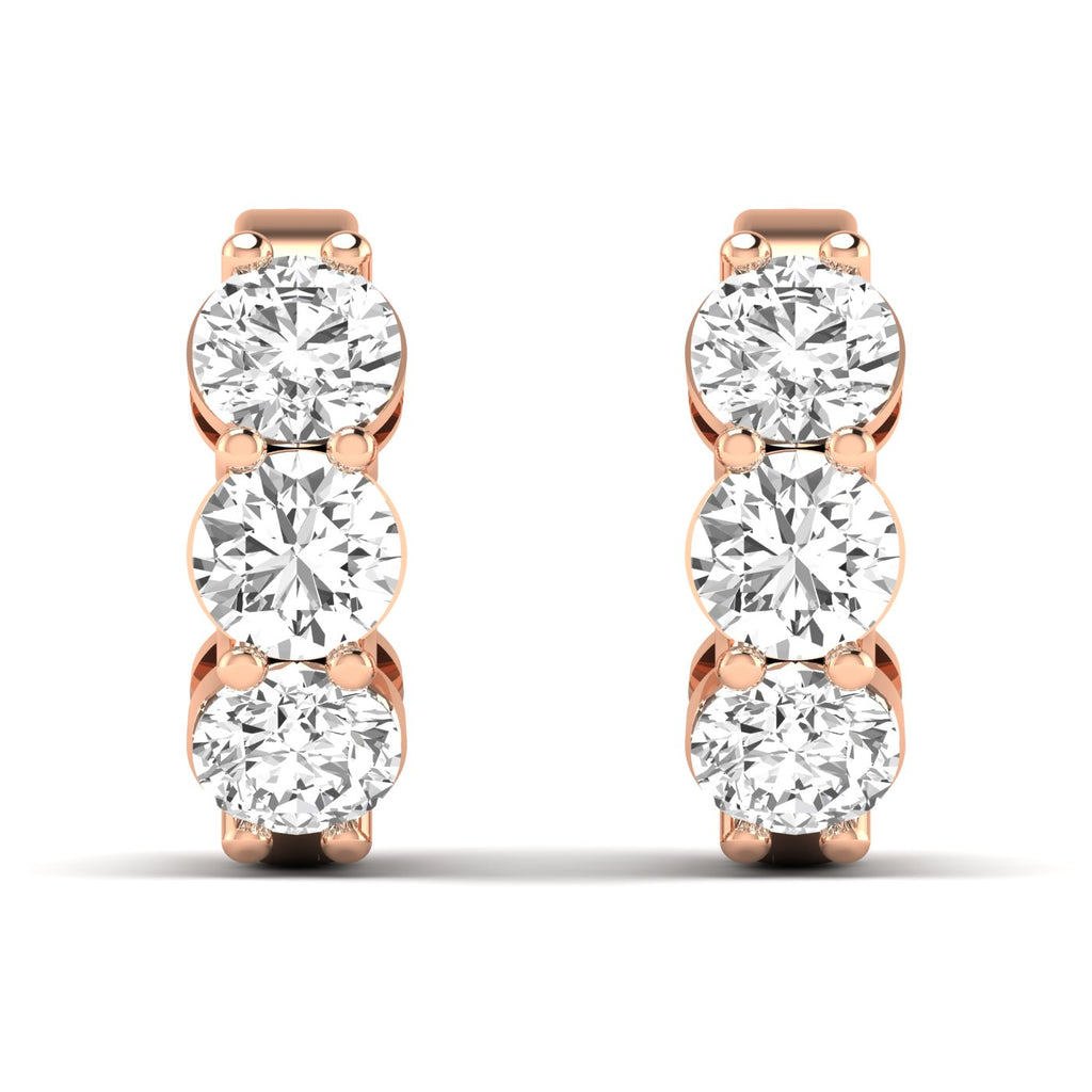 Elegant round diamond hoop earrings featuring brilliant round diamonds set in high-quality metal, offering a timeless and sparkling design for any occasion | Rose Gold | Front View