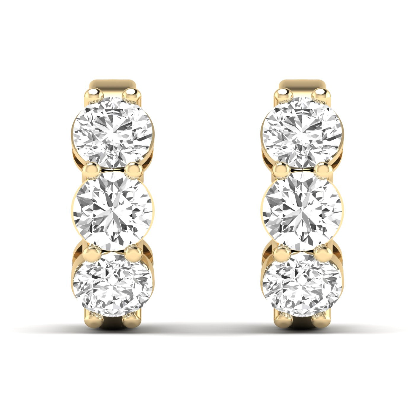 Elegant round diamond hoop earrings featuring brilliant round diamonds set in high-quality metal, offering a timeless and sparkling design for any occasion | Yellow Gold | Front View