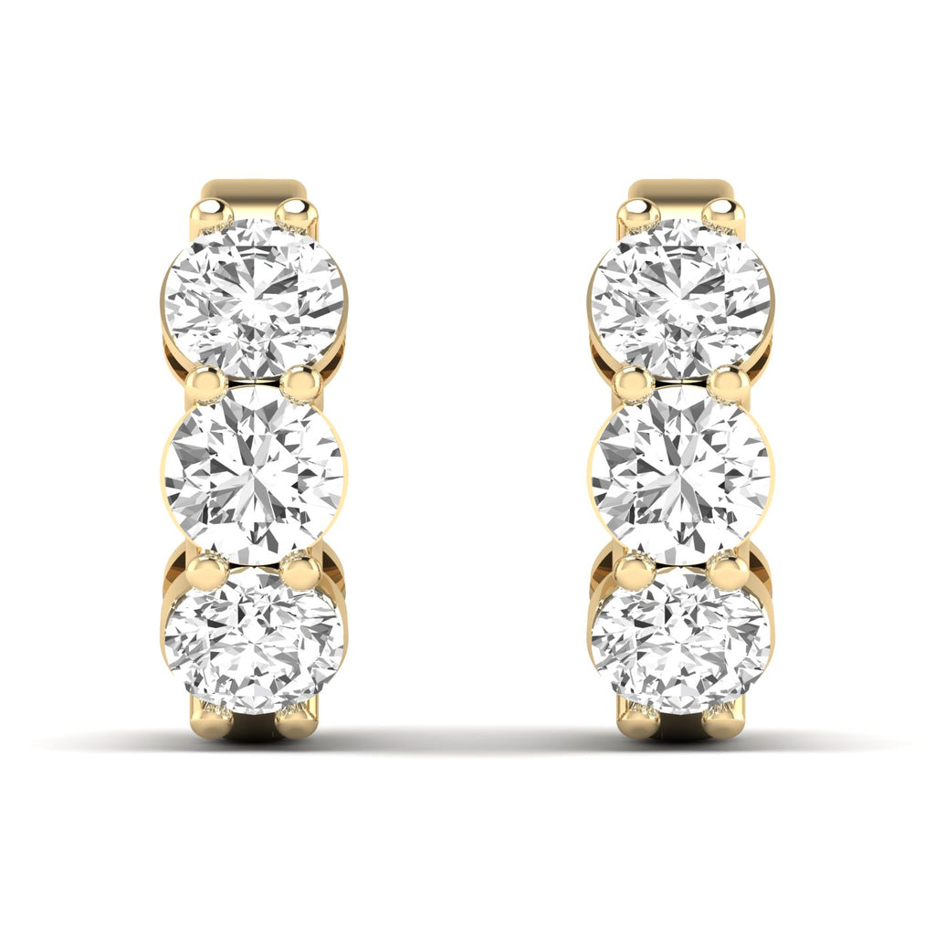 Elegant round diamond hoop earrings featuring brilliant round diamonds set in high-quality metal, offering a timeless and sparkling design for any occasion | Yellow Gold | Front View