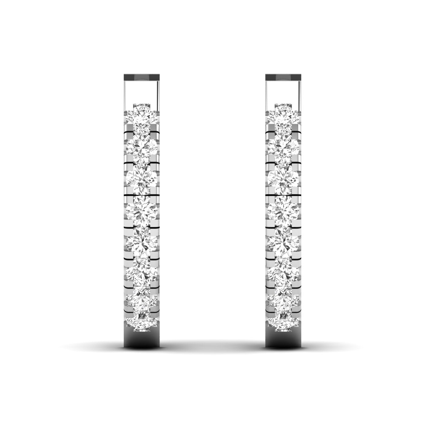 Stunning round diamond pave hoop earrings featuring a full circle of sparkling round diamonds set in a sleek metal frame, offering a glamorous and elegant look | White Gold | Front View