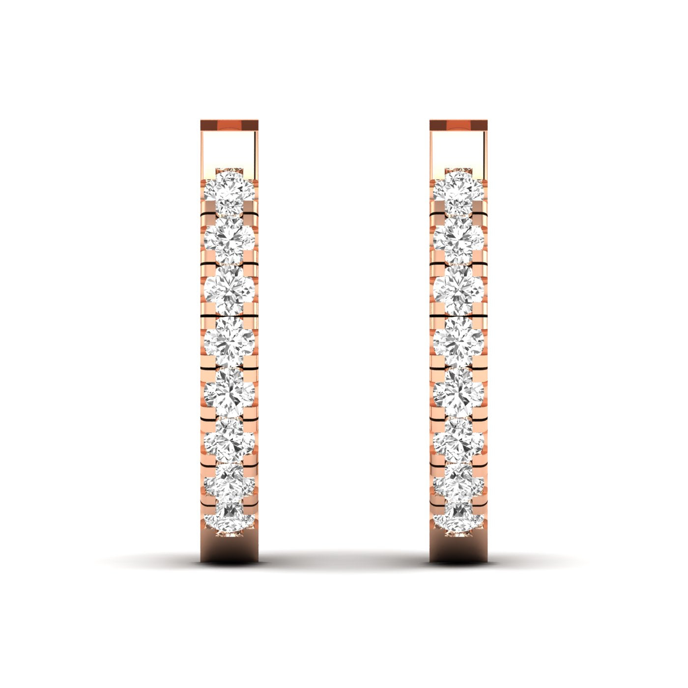 Stunning round diamond pave hoop earrings featuring a full circle of sparkling round diamonds set in a sleek metal frame, offering a glamorous and elegant look | Rose Gold | Front View