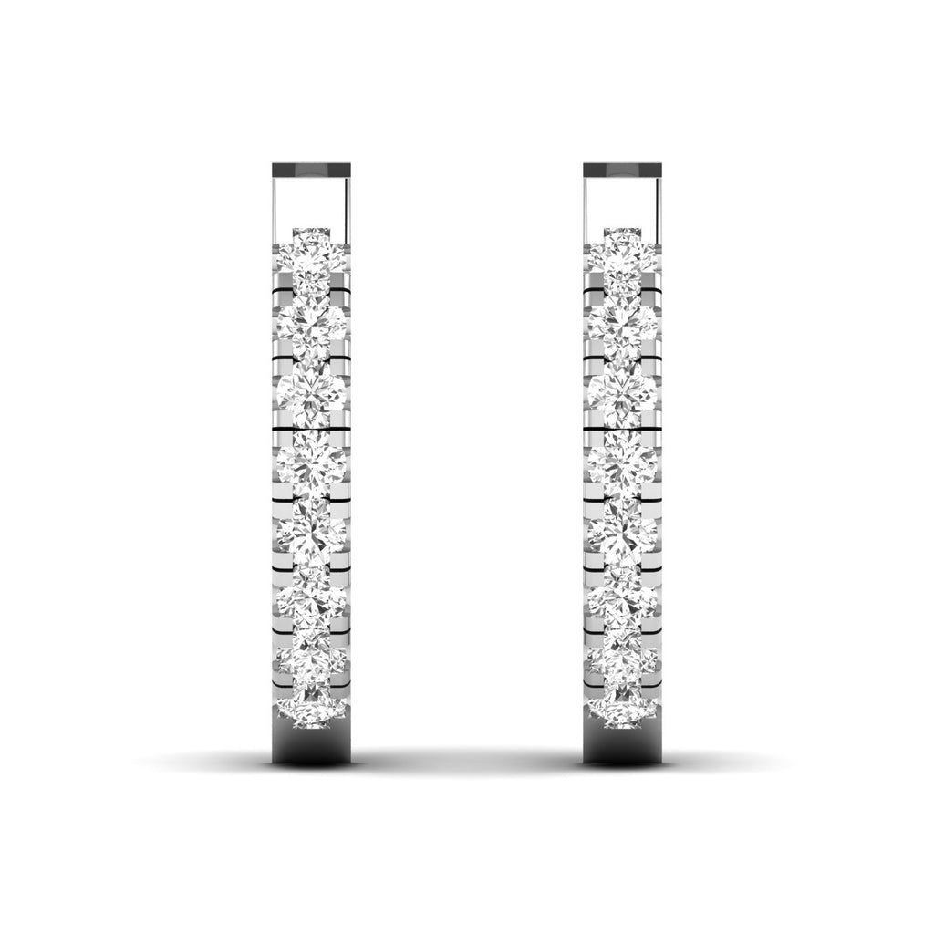 Stunning round diamond pave hoop earrings featuring a full circle of sparkling round diamonds set in a sleek metal frame, offering a glamorous and elegant look | White Gold | Front View