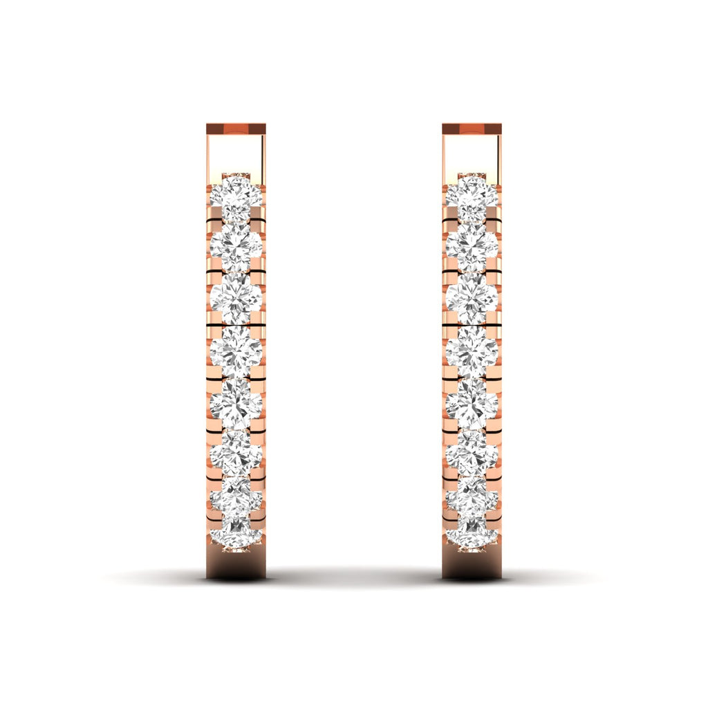 Stunning round diamond pave hoop earrings featuring a full circle of sparkling round diamonds set in a sleek metal frame, offering a glamorous and elegant look | Rose Gold | Front View